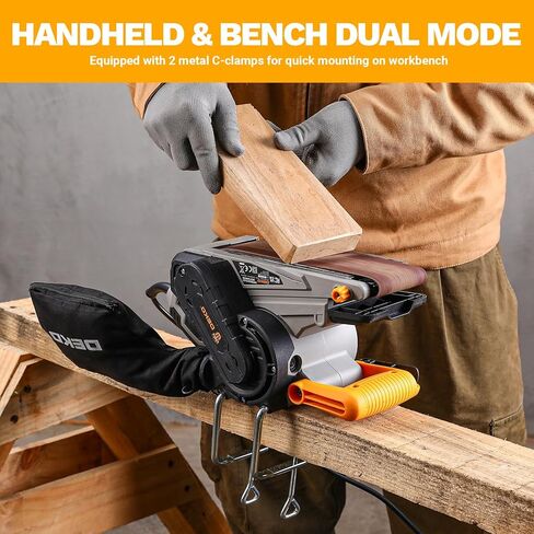 Belt Sander Corded: DEKOPRO 8.4A Belt Sander Handheld with Dust Bag & 2 Metal C Clamps, 1010W 3×21-Inch Power Belt Sanders with Variable-speed Control for Woodworking in Kuwait