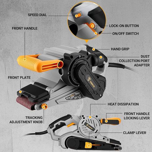 Belt Sander Corded: DEKOPRO 8.4A Belt Sander Handheld with Dust Bag & 2 Metal C Clamps, 1010W 3×21-Inch Power Belt Sanders with Variable-speed Control for Woodworking in Kuwait
