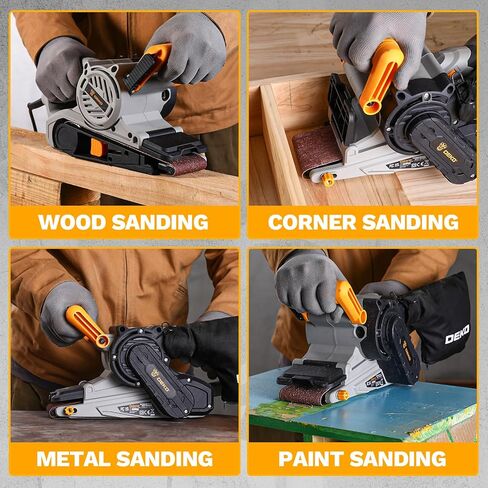 Belt Sander Corded: DEKOPRO 8.4A Belt Sander Handheld with Dust Bag & 2 Metal C Clamps, 1010W 3×21-Inch Power Belt Sanders with Variable-speed Control for Woodworking in Kuwait