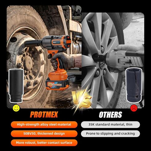 Protmex 1107Ft-lbs(1500N.m) Cordless Impact Wrench, 1/2" Brushless Impact Driver, High Torque Impact Gun with 21V 2x4.0Ah Battery, Power Motor Variable Speeds for Car/Mower/Pickup Truck in Kuwait