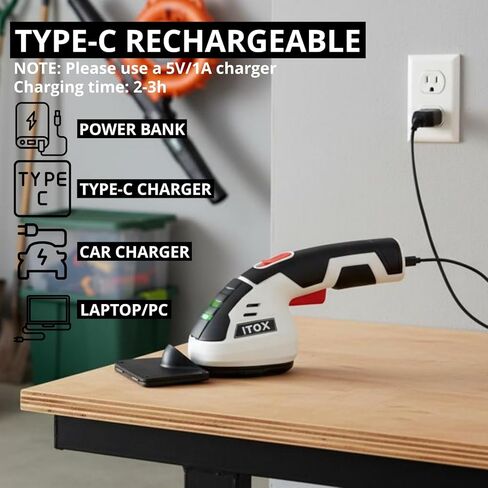 Cordless Grass Shear & Shrubbery Trimmer - 2 in 1 Handheld Hedge Trimmer Electric Grass Cutter Rechargeable Lithium-Ion Battery and Type-C Cable Included (White) in Kuwait