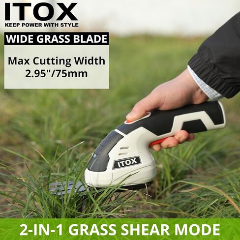 Cordless Grass Shear & Shrubbery Trimmer - 2 in 1 Handheld Hedge Trimmer Electric Grass Cutter Rechargeable Lithium-Ion Battery and Type-C Cable Included (White) in Kuwait