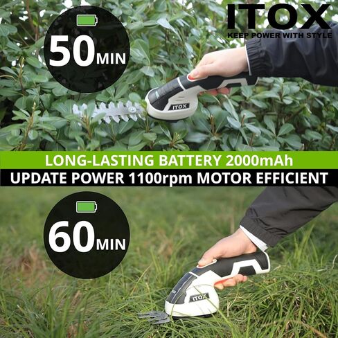 Cordless Grass Shear & Shrubbery Trimmer - 2 in 1 Handheld Hedge Trimmer Electric Grass Cutter Rechargeable Lithium-Ion Battery and Type-C Cable Included (White) in Kuwait