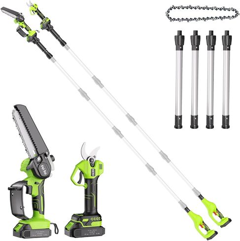 Electric Pole Saws & Pruning Shears for Tree Trimming, 2-in-1 6 Inch Mini Chainsaw Cordless with Extension Pole, 2pcs Batteries, Auto Oiling, 15ft Reach, Tree Trimmer Limb Branch Cutter Pruner in Kuwait