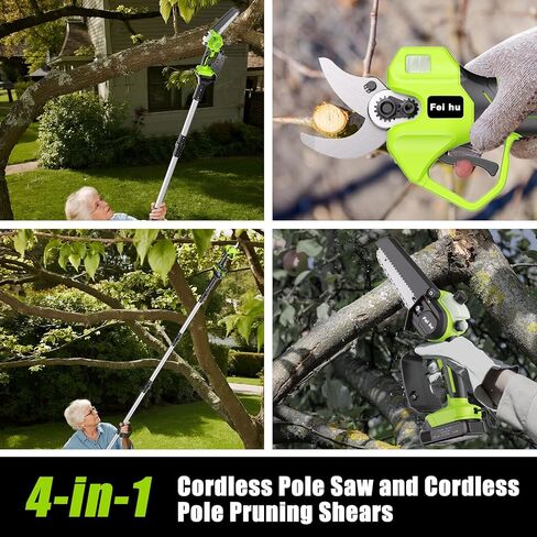 Electric Pole Saws & Pruning Shears for Tree Trimming, 2-in-1 6 Inch Mini Chainsaw Cordless with Extension Pole, 2pcs Batteries, Auto Oiling, 15ft Reach, Tree Trimmer Limb Branch Cutter Pruner in Kuwait