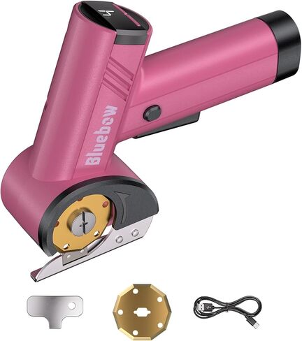 Cordless Electric Scissors, Rechargeable Cardboard Cutter with LED Light, 4-Speed Settings, Safety Lock, 2 Blades, USB-C Battery Powered Box Cutter for Carpet, Leather, Fabric, Packages, Pink in Kuwait