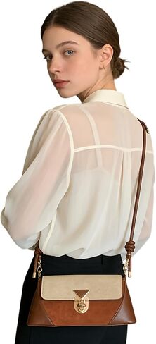 Vintage Flap Purse Small Shoulder Tote Bag Wide Flat Bottom for Women, Caramel Color in Saudi Arabia