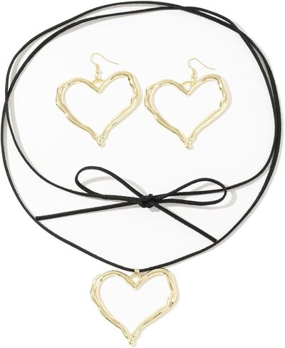 Gold/Sliver Large Hollow Heart Necklaces for Women Big Love Earrings Y2k Exaggerated Hollow Heart Pendant Necklace Earrings Set Statement Jewelry in Saudi Arabia
