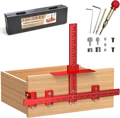 أداة تثبيت أجهزة الخزانة ECY - أداة تركيب مقبض الخزانة القابلة للتعديل، دليل الحفر المصنوع بالكامل من الألومنيوم مع ثقب مركزي تلقائي لسحب الأدراج وأبواب الخزانة in Kuwait