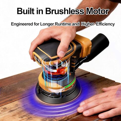 Brushless Cordless Random Orbital Sander Compatible for Dewalt 20v/60v Battery, Electric Palm Orbital Sander With Dust Collector, 6 Variable Speeds, 20Pcs Sandpaper For Sanding Woodworking(TOOL ONLY） in Kuwait