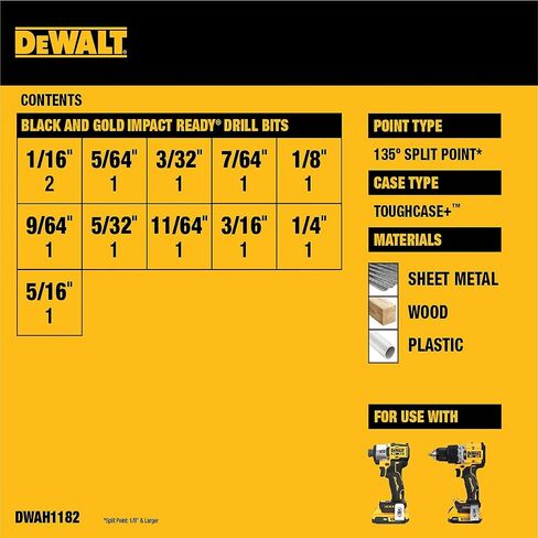 DEWALT 12 Pc Black and Gold Drill Bit Set, Premium Finish Impact Driver Bit Set for Metal, Plastic and Wood (DWAH1182) in Kuwait