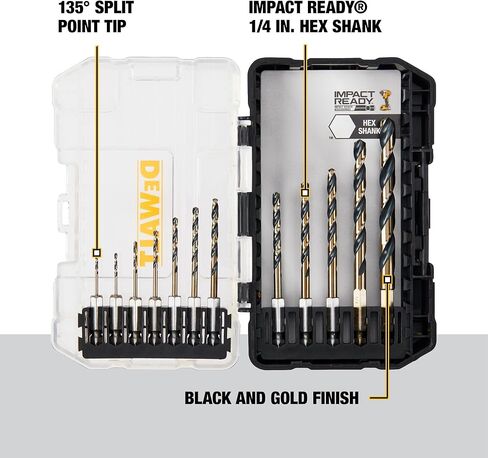 DEWALT 12 Pc Black and Gold Drill Bit Set, Premium Finish Impact Driver Bit Set for Metal, Plastic and Wood (DWAH1182) in Kuwait