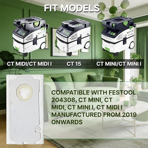 8 أكياس مكنسة كهربائية 204308 متوافقة مع Festool 204308، CT MINI، CT MIDI، CT MINI I، CT MIDI I المصنعة من عام 2019 فصاعدًا in Kuwait