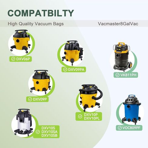 12 حزمة من أكياس المكنسة الكهربائية DXVA19-4101 لـ DEWALT 6، 8، 9، 10 جالون مكانس كهربائية رطبة/جافة، مناسبة لموديلات DeWalt DXV06P، DXV09P، DXV09PA، DXV10P، DXV10PL، DXV10S، DXV10SA، DXV10SB in Kuwait