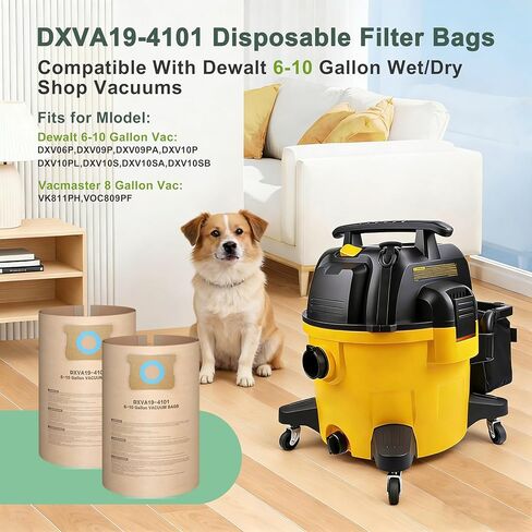 12 حزمة من أكياس المكنسة الكهربائية DXVA19-4101 لـ DEWALT 6، 8، 9، 10 جالون مكانس كهربائية رطبة/جافة، مناسبة لموديلات DeWalt DXV06P، DXV09P، DXV09PA، DXV10P، DXV10PL، DXV10S، DXV10SA، DXV10SB in Kuwait