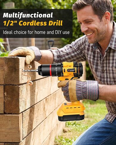 Raxinde 1/2" 20V Hammer Drill Compatible with Dewalt 20V Max Battery, 2 Speed 0-400/1800 RPM, 37.29 Ib-ft Torque, Brushless, for Home & DIY Drilling and Screwdriving (Battery Not Included, Non-OEM) in Kuwait