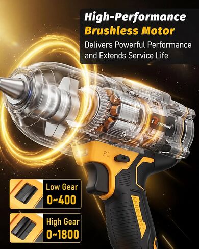 Raxinde 1/2" 20V Hammer Drill Compatible with Dewalt 20V Max Battery, 2 Speed 0-400/1800 RPM, 37.29 Ib-ft Torque, Brushless, for Home & DIY Drilling and Screwdriving (Battery Not Included, Non-OEM) in Kuwait