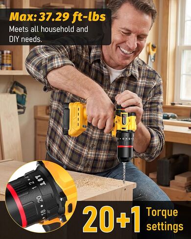 Raxinde 1/2" 20V Hammer Drill Compatible with Dewalt 20V Max Battery, 2 Speed 0-400/1800 RPM, 37.29 Ib-ft Torque, Brushless, for Home & DIY Drilling and Screwdriving (Battery Not Included, Non-OEM) in Kuwait