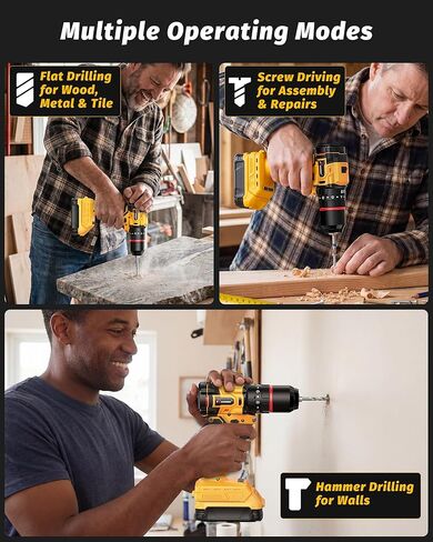 Raxinde 1/2" 20V Hammer Drill Compatible with Dewalt 20V Max Battery, 2 Speed 0-400/1800 RPM, 37.29 Ib-ft Torque, Brushless, for Home & DIY Drilling and Screwdriving (Battery Not Included, Non-OEM) in Kuwait