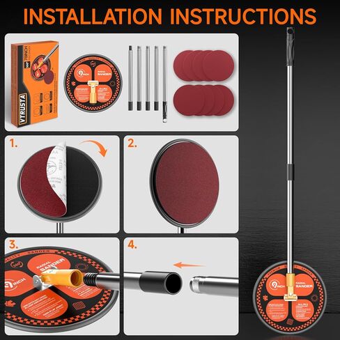 Pole Sander for Drywall, 78 inch Wall Sander for Painting Prep, 360° Drywall Pole Sander with Extension Pole, Manual Hand Drywall Sander for Painting Projects, with 8 PCS Sanding Sheets, for Ceilings in Saudi Arabia
