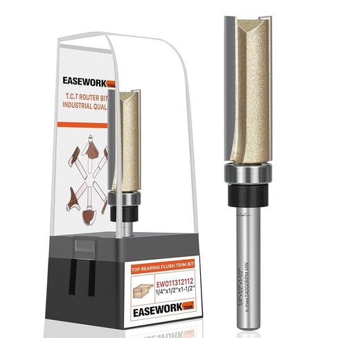 EASEWORK TOOL Flush Trim Router Bit 1/4 بوصة عرقوب، قطعة قالب محمل علوي من الكربيد من الدرجة الاحترافية للأعمال الخشبية، قطر 1/2 بوصة × عمق القطع 1-1/2 بوصة in Kuwait