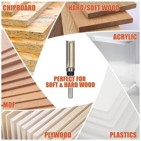 EASEWORK TOOL Flush Trim Router Bit 1/4 بوصة عرقوب، قطعة قالب محمل علوي من الكربيد من الدرجة الاحترافية للأعمال الخشبية، قطر 1/2 بوصة × عمق القطع 1-1/2 بوصة in Kuwait
