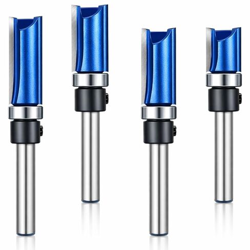 4 Pcs Pattern Flush Trim Router Bit Set 1/4 Inch Shank, Top Bearing Carbide Flush Trim Cut Router Bit Set for Woodworking, Cutting Diameter: 1/2", Cutting Length: 1/2", 3/4", 1", 1-1/2" in Kuwait