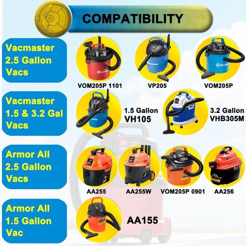 SpaceTent 5 عبوات مرشح مكنسة VRC2 لـ Vacmaster 1.5 إلى 3.2 جالون ودرع جميع المكانس الرطبة/الجافة سعة 2.5 جالون، الجزء # VRC2، مرشح قماش بديل AA255 من Armor All، أكياس فلتر Armor All in Kuwait