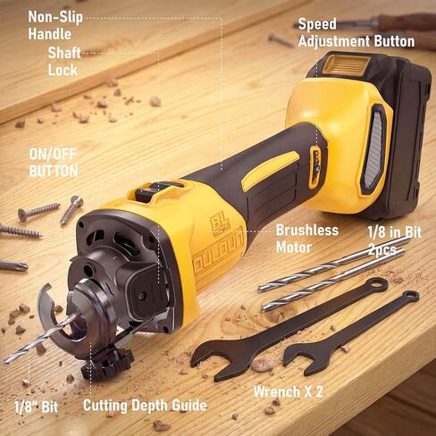 Cordless Drywall Cut-Out Tool, Brushless Rotary Saw Compatible With Dewalt 20V Battery, 28000 RPM 6-Speed Adjustable Depth, Compact Spiral Tool for Drywall Sheetrock Wood Cutting (Tool Only) in Kuwait