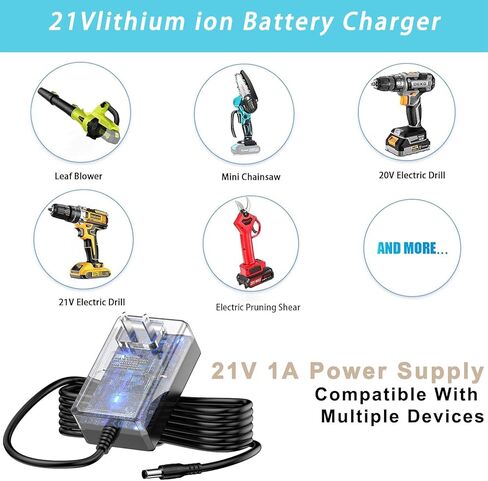 21V 1A Lithium Battery Charger for Mini Chainsaw, Power Tools Lithium Battery Charger, Compatible with Aker/Saker/Seyvum/O-Conn/Jujubean/DINSHARE/VTEK,20V/21V Chainsaw Battery with LED Indicator. in Kuwait