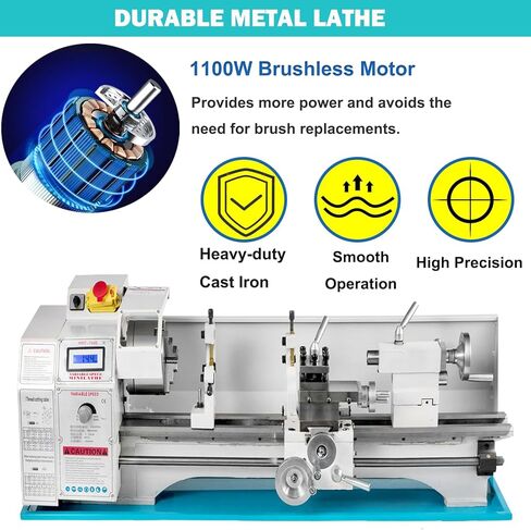 8.7"x 29.5" Metal Lathe Machine, with 1100W Brushless Motor, 0-3000RPM Variable Speed Power Benchtop Lathes Machine, Mini Torno Para Metal with LED Screen, 3-Jaw Chuck in Kuwait
