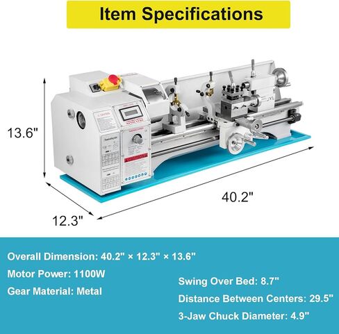 8.7"x 29.5" Metal Lathe Machine, with 1100W Brushless Motor, 0-3000RPM Variable Speed Power Benchtop Lathes Machine, Mini Torno Para Metal with LED Screen, 3-Jaw Chuck in Kuwait