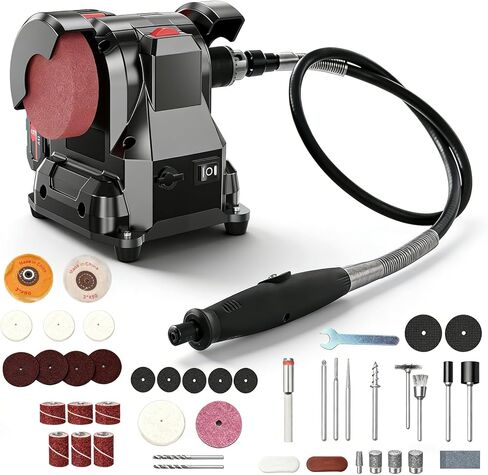 Mini Bench Grinder, Cordless & Corded Jewelry Polisher with 6 Variable Speed & Flexible Shaft, Includes Complete Accessories for Grinding, Polishing, Cutting and Drilling Rocks, Metals and Gems in Kuwait