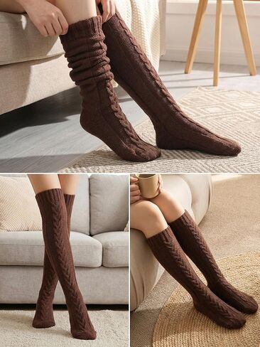 Suhine Women Fleece Lined Long Boot Socks Cable Knit Thick Knee High Stocking Winter Warm Socks Leg Warmers in Saudi Arabia
