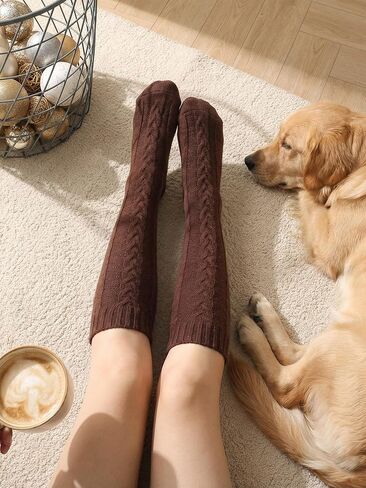 Suhine Women Fleece Lined Long Boot Socks Cable Knit Thick Knee High Stocking Winter Warm Socks Leg Warmers in Saudi Arabia