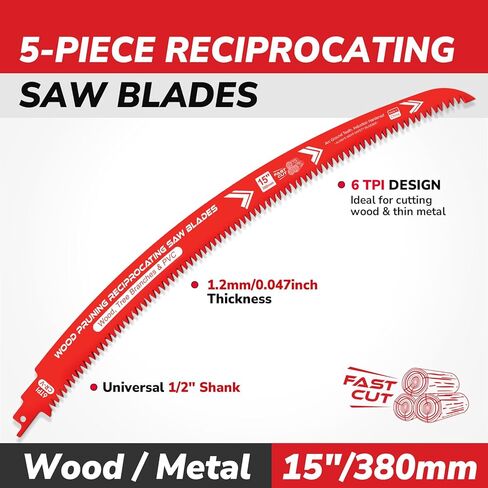 5PCS Arc Edge Reciprocating Saw Blade 15 Inch, Japanese Teeth Pruning Saw Blades 6TPI for Tree Trimming, Wood Cutting with Storage Case in Kuwait