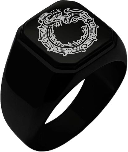الفولاذ المقاوم للصدأ ازتيك Ouroboros الثعبان رون رمز مربع مسطح الأعلى نمط السائق حلقة مصقولة in Kuwait