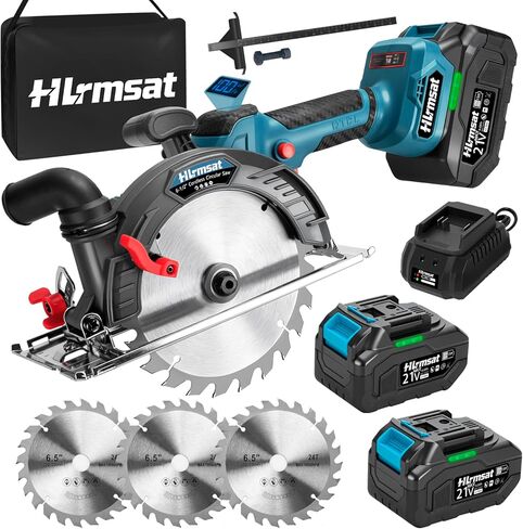 6-1/2" Cordless Circular Saw,21V Brushless Hand Circle Saw with 2 x 6.0Ah Battery & 3 Blade,5500 RPM Sierra Circular electrica 0-45° Cutting Bevel,Max Cutting Depth 2-1/4"(90°),1-7/16" (45°) in Kuwait