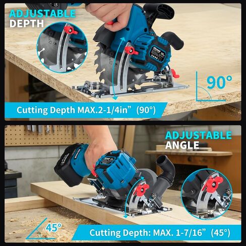 6-1/2" Cordless Circular Saw,21V Brushless Hand Circle Saw with 2 x 6.0Ah Battery & 3 Blade,5500 RPM Sierra Circular electrica 0-45° Cutting Bevel,Max Cutting Depth 2-1/4"(90°),1-7/16" (45°) in Kuwait
