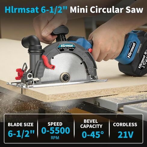 6-1/2" Cordless Circular Saw,21V Brushless Hand Circle Saw with 2 x 6.0Ah Battery & 3 Blade,5500 RPM Sierra Circular electrica 0-45° Cutting Bevel,Max Cutting Depth 2-1/4"(90°),1-7/16" (45°) in Kuwait