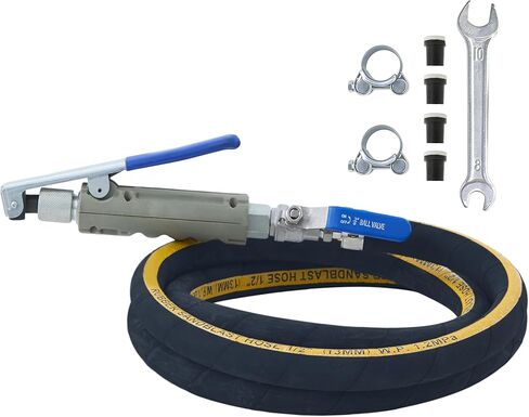 Sand Blaster Gun Kit with 4 Ceramic Nozzles, 8ft Sandblasting Hose & Valve, Rust Paint Stain Remover for DIY, Automotive, Tile, Metal Surface Cleaning with Aluminum Oxide, Sand, Walnut Shell in Kuwait