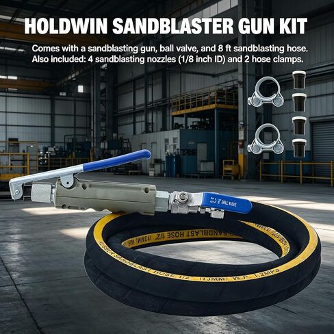 Sand Blaster Gun Kit with 4 Ceramic Nozzles, 8ft Sandblasting Hose & Valve, Rust Paint Stain Remover for DIY, Automotive, Tile, Metal Surface Cleaning with Aluminum Oxide, Sand, Walnut Shell in Saudi Arabia