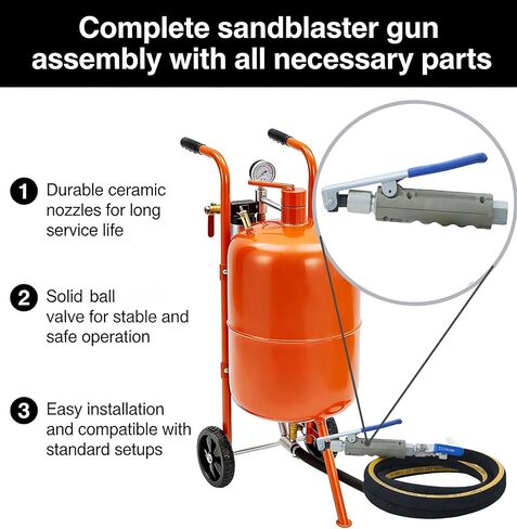 Sand Blaster Gun Kit with 4 Ceramic Nozzles, 8ft Sandblasting Hose & Valve, Rust Paint Stain Remover for DIY, Automotive, Tile, Metal Surface Cleaning with Aluminum Oxide, Sand, Walnut Shell in Saudi Arabia