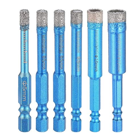 PATIKIL 5-12mm Dry Diamond Core Drill Bit Set, 6Pcs 3/16" to 15/32" Diamond Tile Hole Saw Kit with Hex Shank for Porcelain Ceramic Marble Stone, Blue in Kuwait