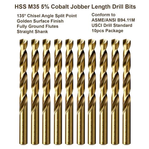MAXTOOL 5/16 بوصة 10 قطع متطابقة من الكوبالت بطول المثقاب HSS M35 لقم الثقب الملتوي بالكامل الأرض الذهبية المستقيمة؛ JBF35G10R20E10 in Kuwait
