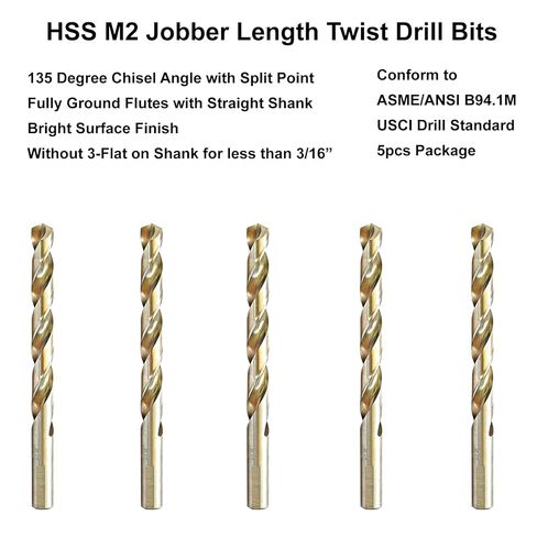 MAXTOOL 1/2" 5PCs Identical Jobber Length Drill Bits HSS M2 Twist Drill Bits Fully Ground Bright Straight Shank with 3-Flat; JBF02W13R32E5 in Kuwait