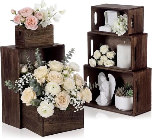 AceOrbit Set of 6 Wood Crates with Handles, Rustic Decorative Storage Boxes Distressed Wooden Nesting Display Baskets for Farmhouse, Wedding, Party Storage Display Supplies in Saudi Arabia
