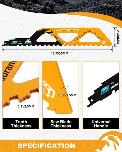 Reciprocating Saw Blades 12 Inch/305mm, 2-Pack Brick Masonry Concrete Cement Board Cutting Reciprocating Sabre Saw Blades in Saudi Arabia