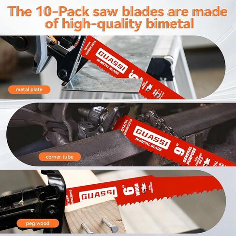 مجموعة شفرات منشار ترددية ثنائية المعدن مكونة من 10 قطع، شفرات قطع خشبية ومعدنية ممتازة مقاس 6 و9 بوصات، لشفرات ديابلو سوزال DS0609CBZ10 in Kuwait