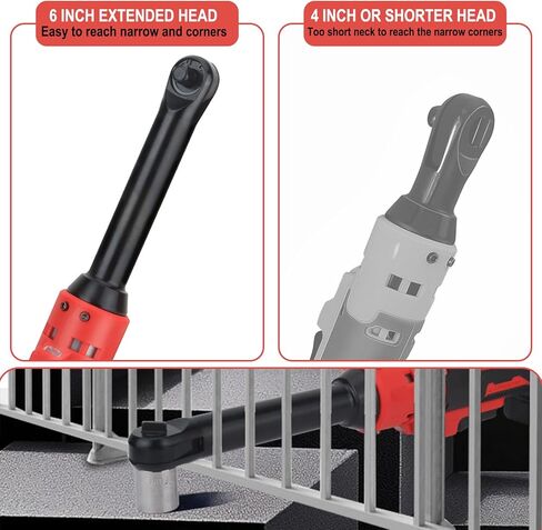 Cordless Ratchet for Milwaukee 18V Battery, 3/8" Electric Ratchet 18V Cordless Ratchet Wrench 74Ft-Lbs with Reinforced 6.3 inch Head, 1/2" and 1/4" Adapter, 3" Extension Bar (Total 11 ‎Accessories) in Kuwait
